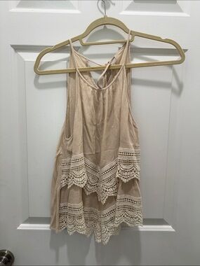 Beige Crochet Trim flowy Boho Tank